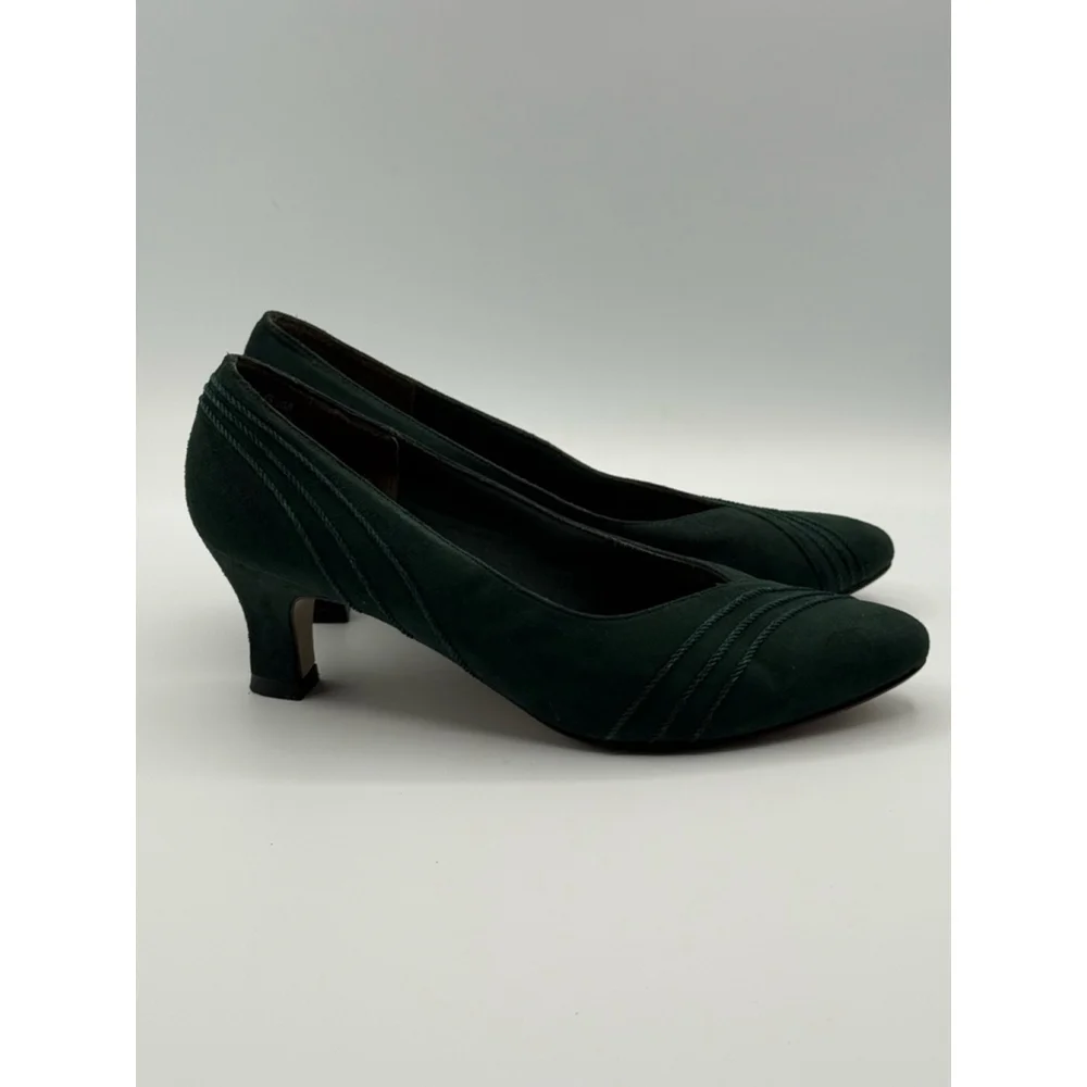 LifeStride Soft System Green Fabric Heels 6.5M – Vintage Style Pointed Toe Pumps